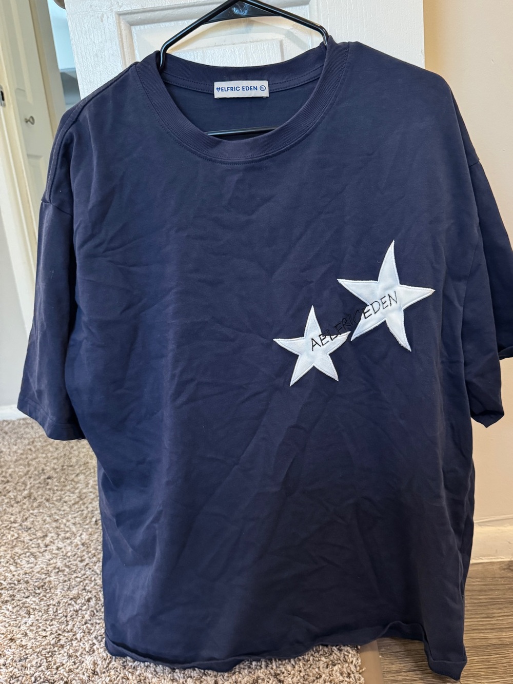 Aelfric Eden Navy T-Shirt with White Star Appliqués felt